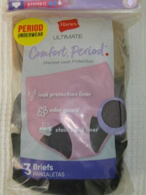 Hanes 3 PK Beige Gray Black Panties Period Underpants Protection Brief New 9/2XL
